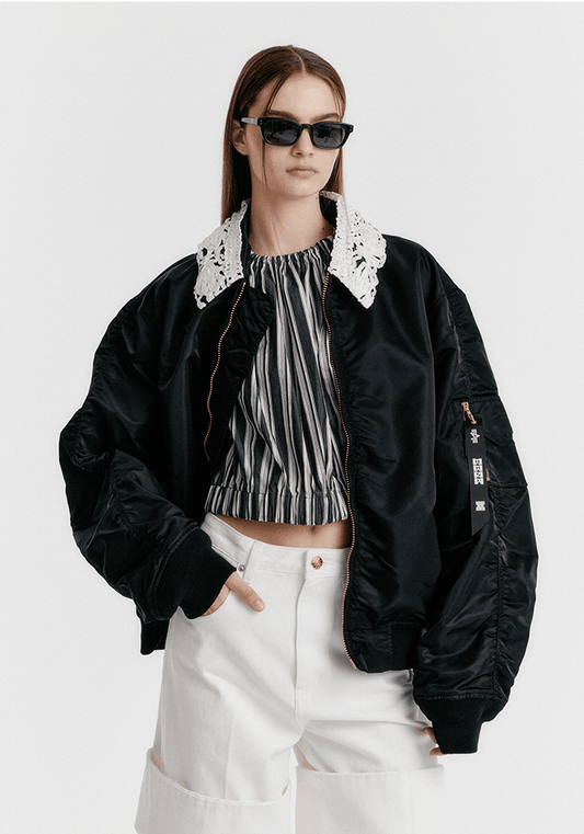 Alpha X Eenk Lace Collar MA-1 W Jacket by Alpha Industries, black with white lace collar.