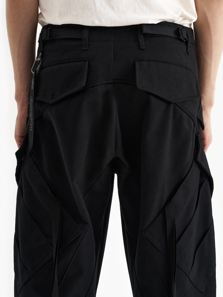 Alpha X Jiyong Kim Curved Multi Pocket Trouser by Alpha Industries, experimental pattern, back pockets.