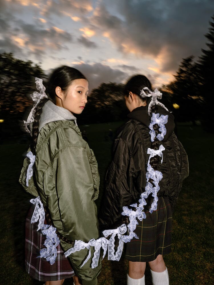 ALPHA X MADEME HOODED RUCHED MA-1 BOMBER JACKET OUTERWEAR Alpha Industries 