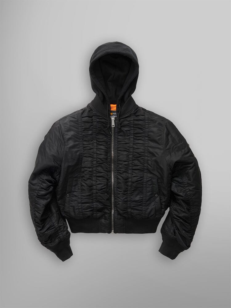 Alpha X Mademe Hooded Ruched MA-1 Bomber Jacket | Alpha Industries