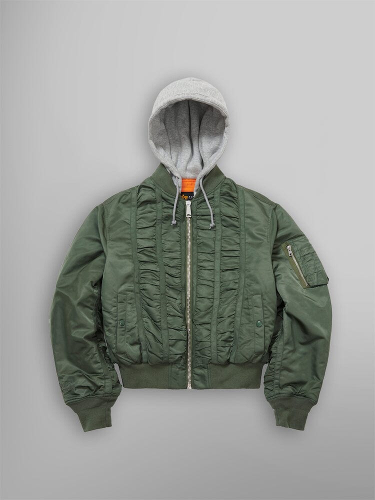 ALPHA X MADEME HOODED RUCHED MA-1 BOMBER JACKET OUTERWEAR Alpha Industries GREEN XS 