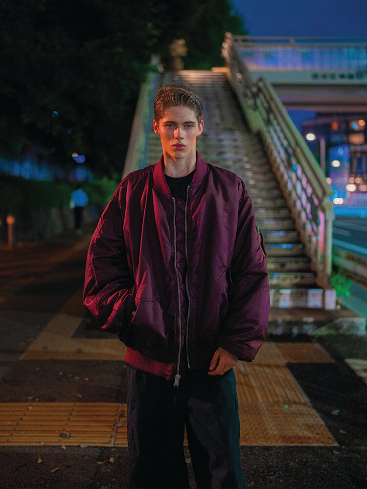 Alpha Industries MA-1 Bomber Jacket, black with zip closure and signature design details.