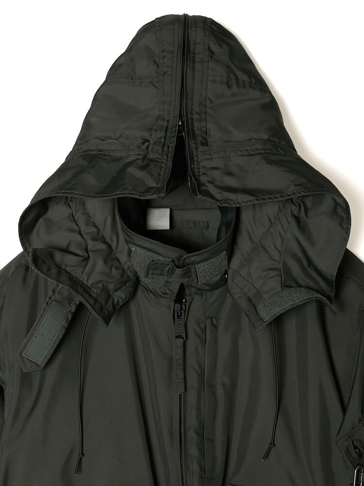 Alpha X N. Hoolywood CWU-45P W/ Detachable Hood from Alpha Industries, featuring a zippered front and velcro straps on the detachable hood.
