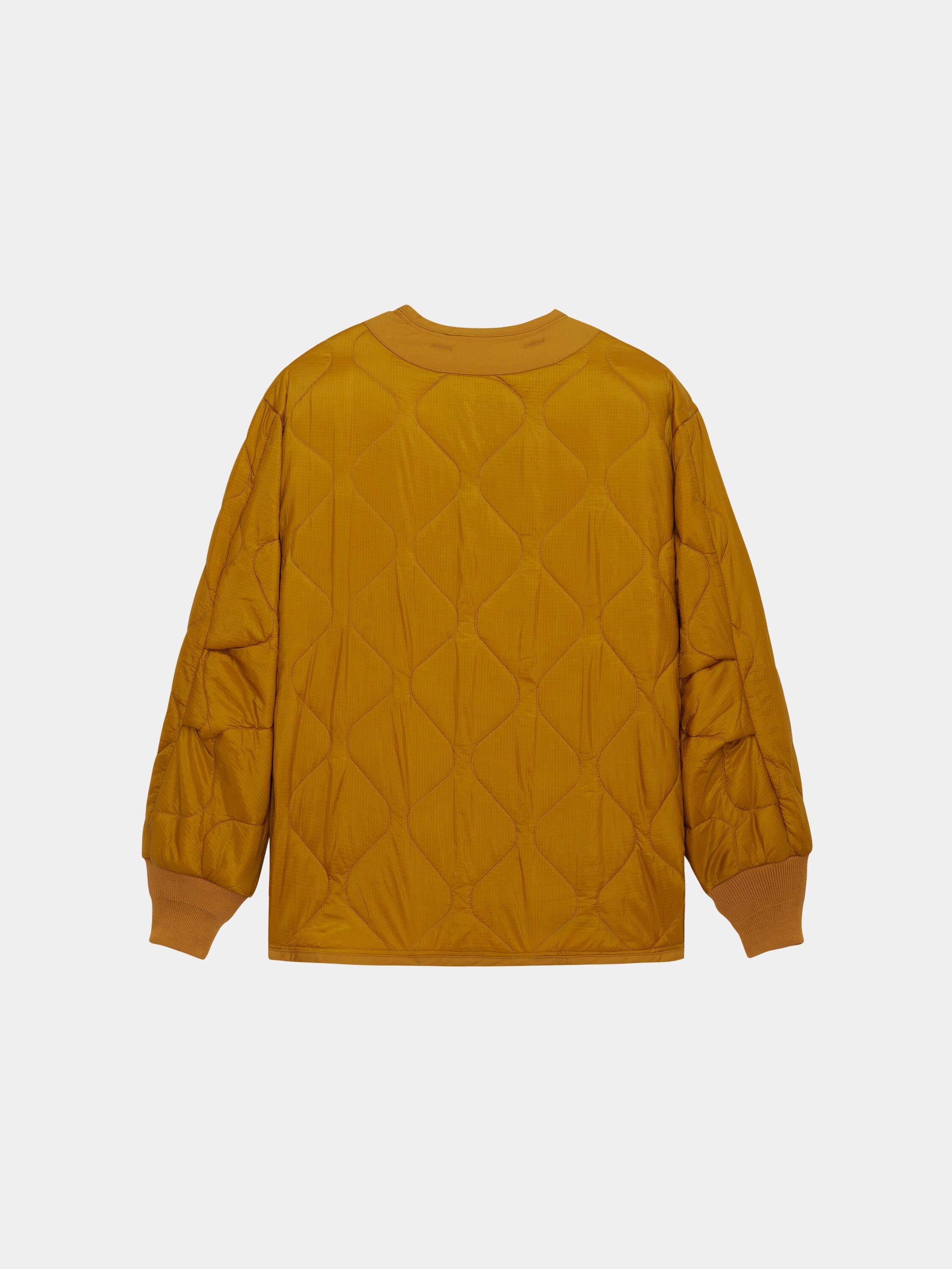 Alpha Industries Als/92 Liner in mustard yellow, quilted long-sleeve jacket with ribbed cuffs and neckline.