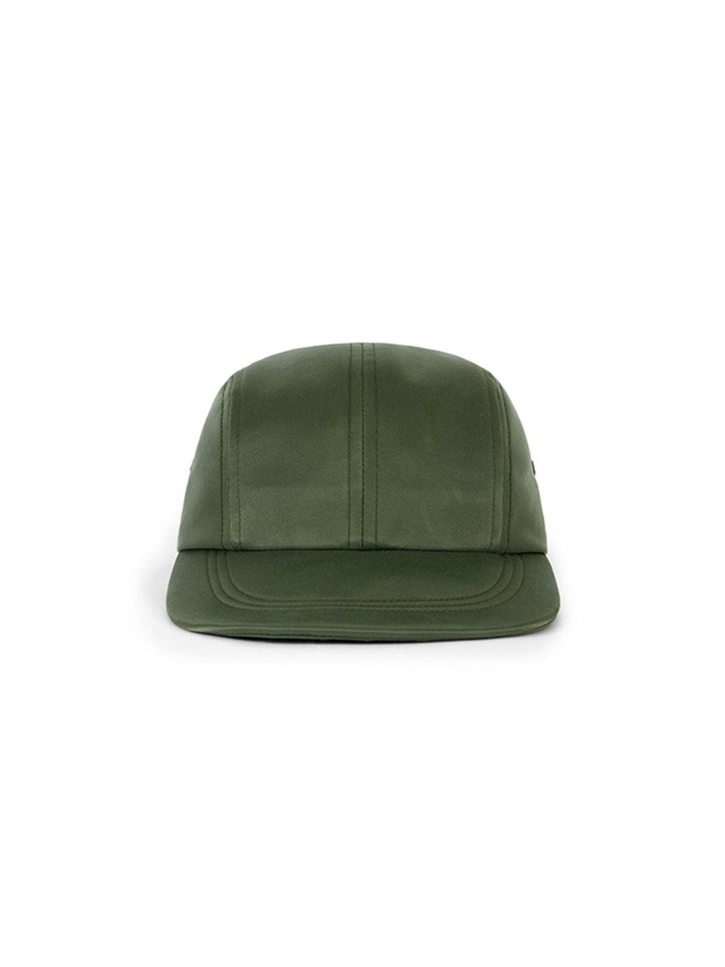 Alpha Industries Anon X Alpha Nylon Satin Kyoto Cap in Sage, five-panel cap with flat brim and adjustable metal clasp closure.
