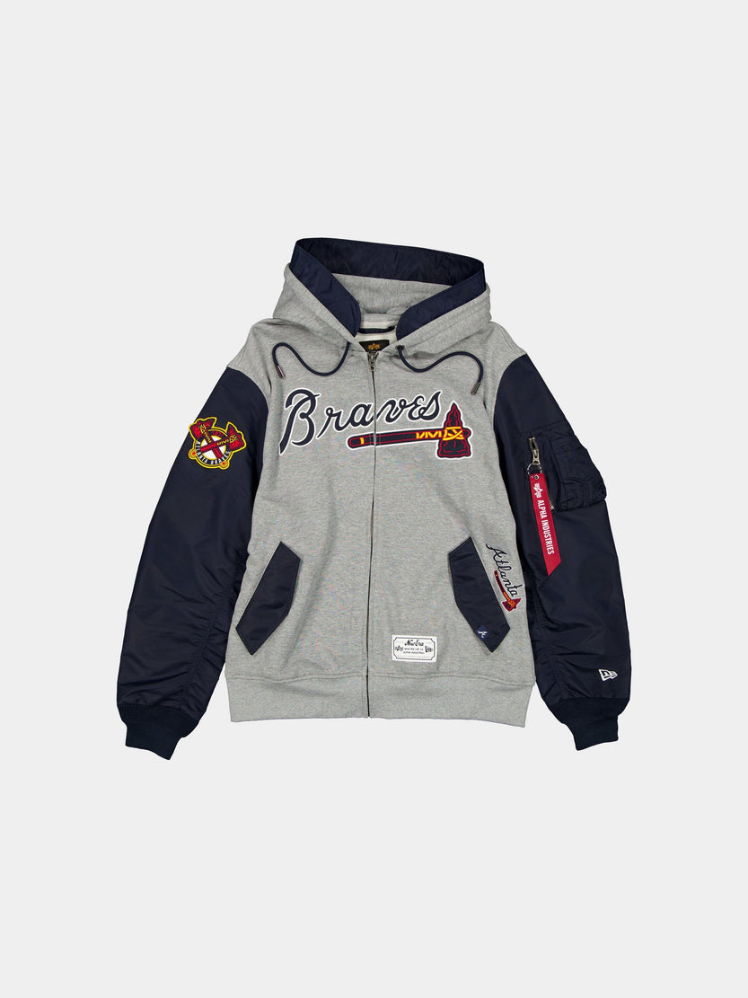 ATLANTA BRAVES X ALPHA X NEW ERA MA-1 ZIP UP HOODIE OUTERWEAR Alpha Industries NAVY S 
