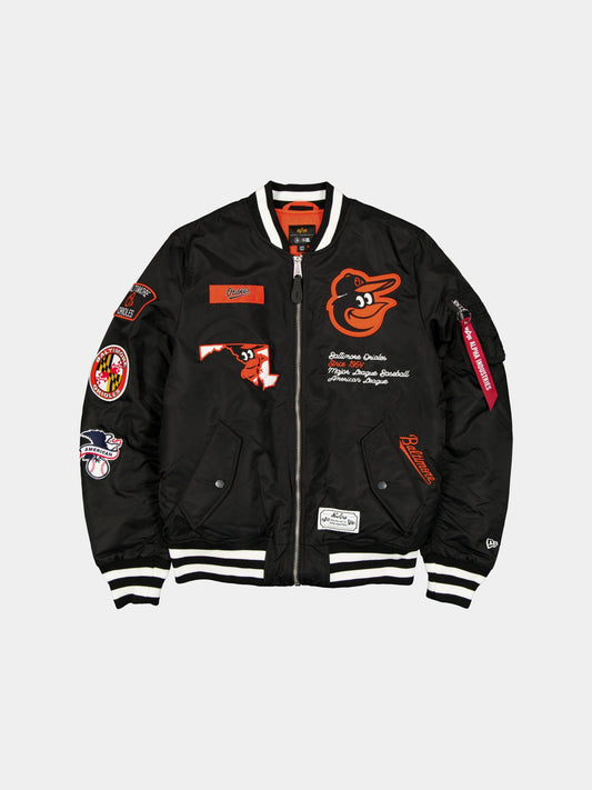 BALTIMORE ORIOLES X ALPHA X NEW ERA MA-1 BOMBER JACKET OUTERWEAR Alpha Industries ORANGE/WHITE S 