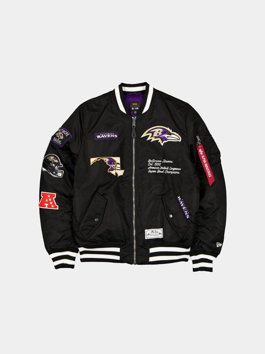 BALTIMORE RAVENS X ALPHA X NEW ERA MA-1 BOMBER JACKET OUTERWEAR Alpha Industries BLACK S 