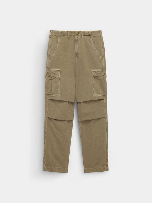 Alpha Industries Bdu Cargo Pant in Vintage Khaki with multiple pockets and button-zip closure.