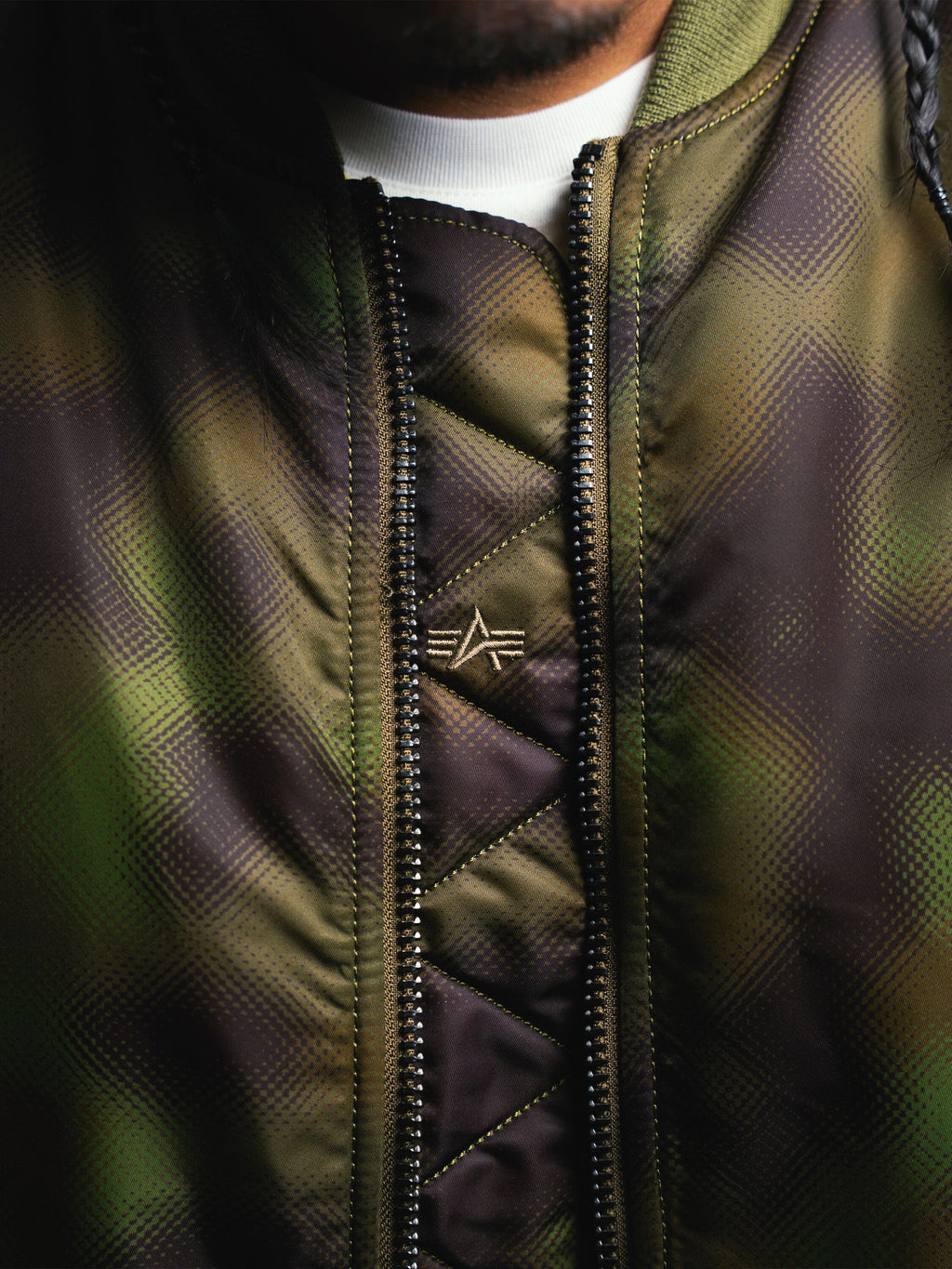 Brain Child x Alpha MA-1 Bomber Jacket - Detail: Alpha icon on chest