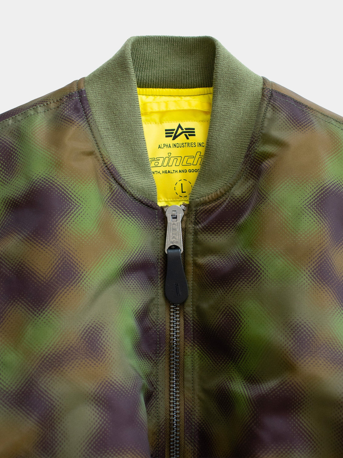 Brain Child x Alpha MA-1 Bomber Jacket - Detail: collar and zipper