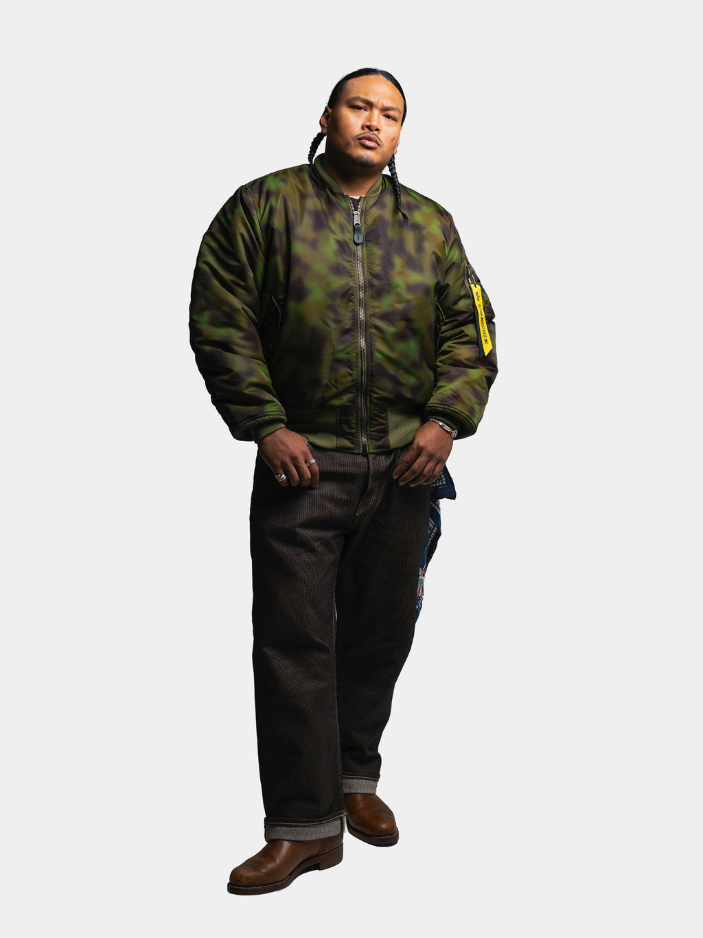 Brain Child x Alpha MA-1 Bomber Jacket - On body, front