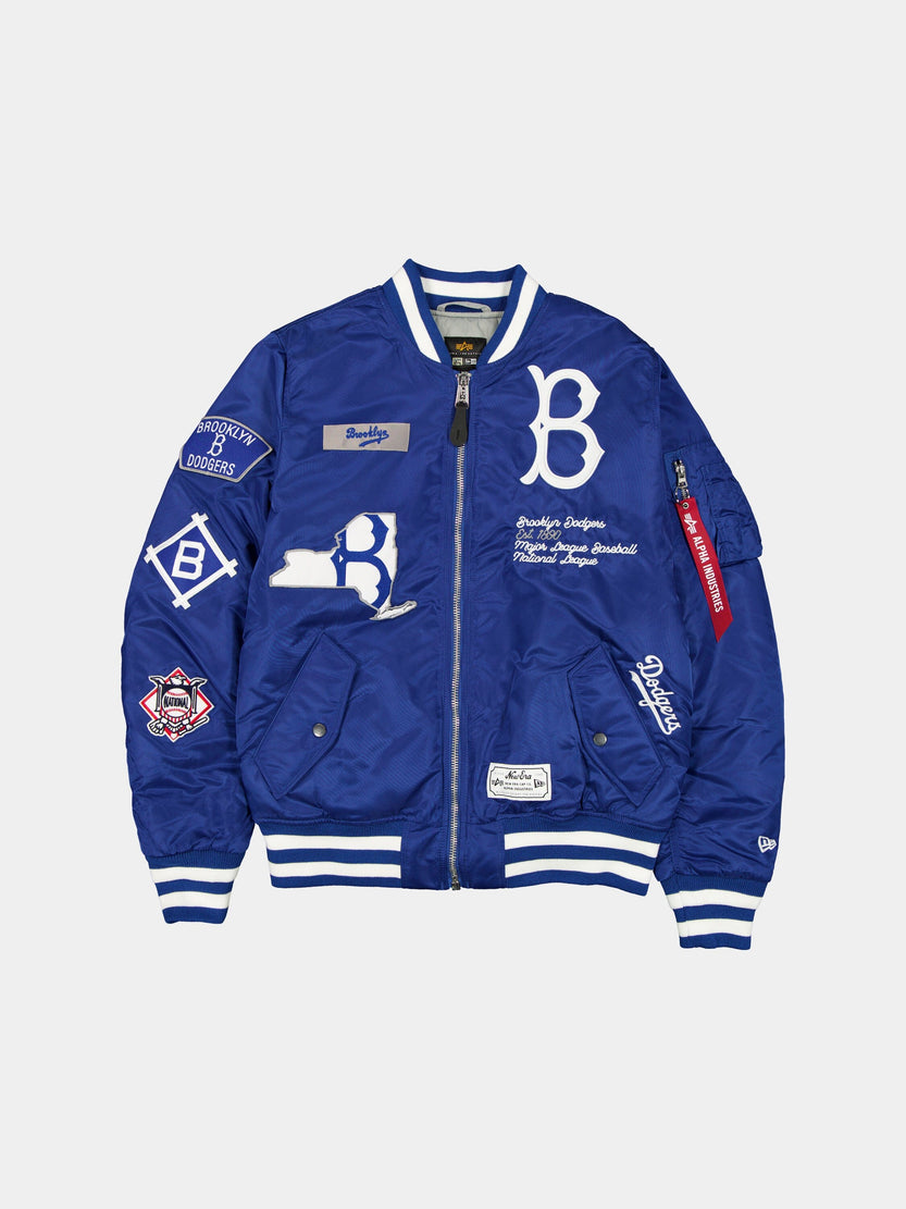 BROOKLYN DODGERS X ALPHA X NEW ERA MA-1 BOMBER JACKET OUTERWEAR Alpha Industries BLUE/WHITE S 