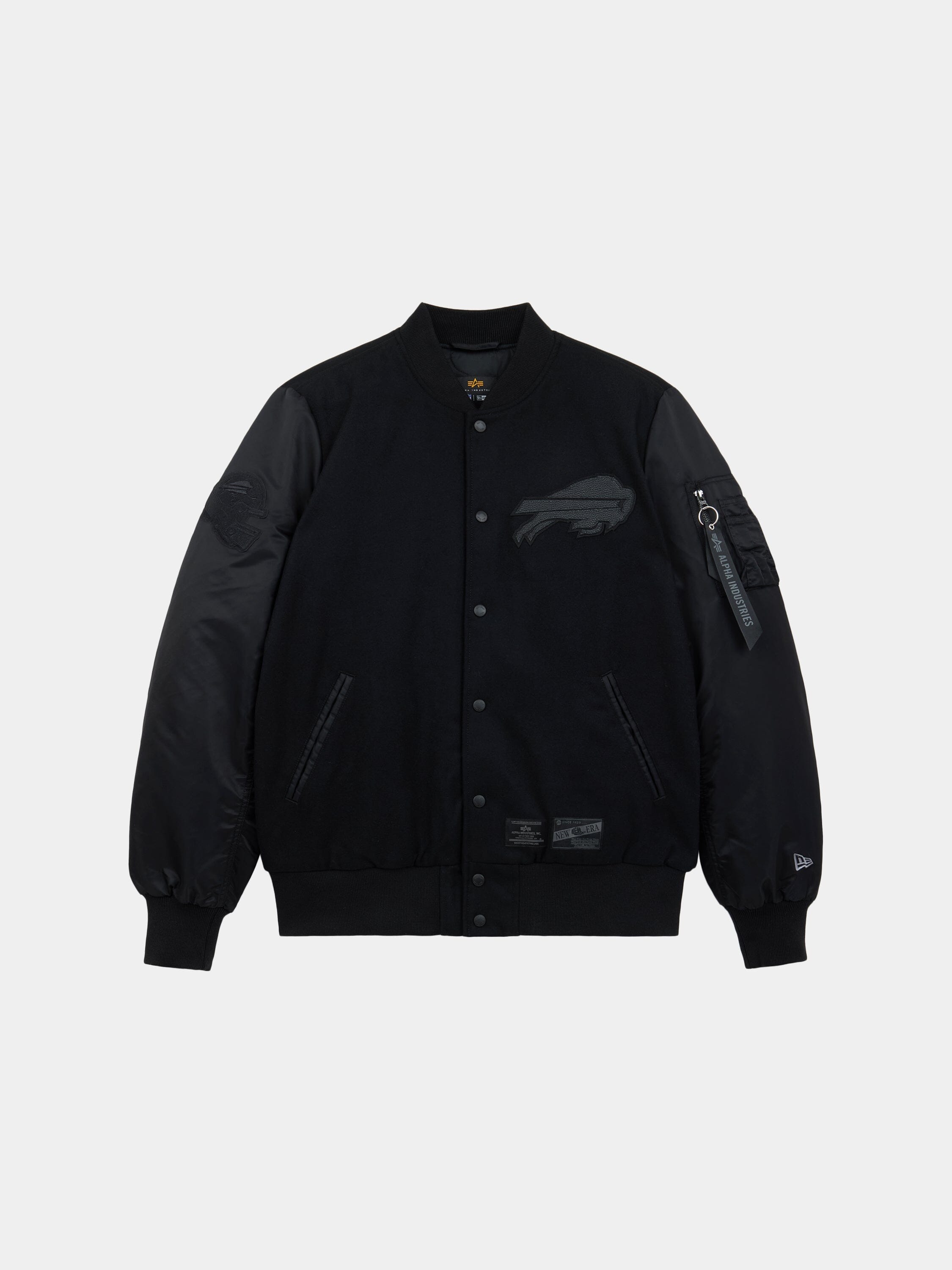 BUFFALO BILLS X ALPHA X NEW ERA WOOL VARSITY MA-1 BOMBER JACKET OUTERWEAR Alpha Industries BLACK S 