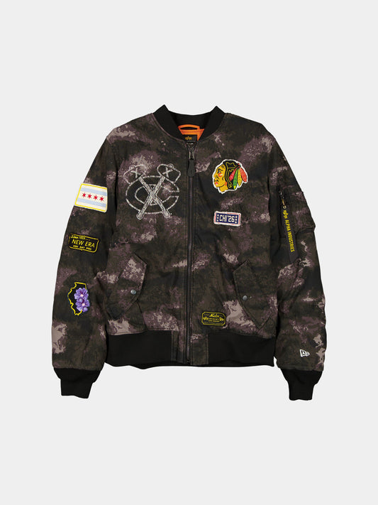 CHICAGO BLACKHAWKS X ALPHA X NEW ERA MA-1 BOMBER JACKET (BLACK CAMO) OUTERWEAR Alpha Industries BLACK S 