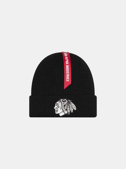 CHICAGO BLACKHAWKS X ALPHA X NEW ERA SHORT CUFF BEANIE ACCESSORY Alpha Industries BLACK O/S 