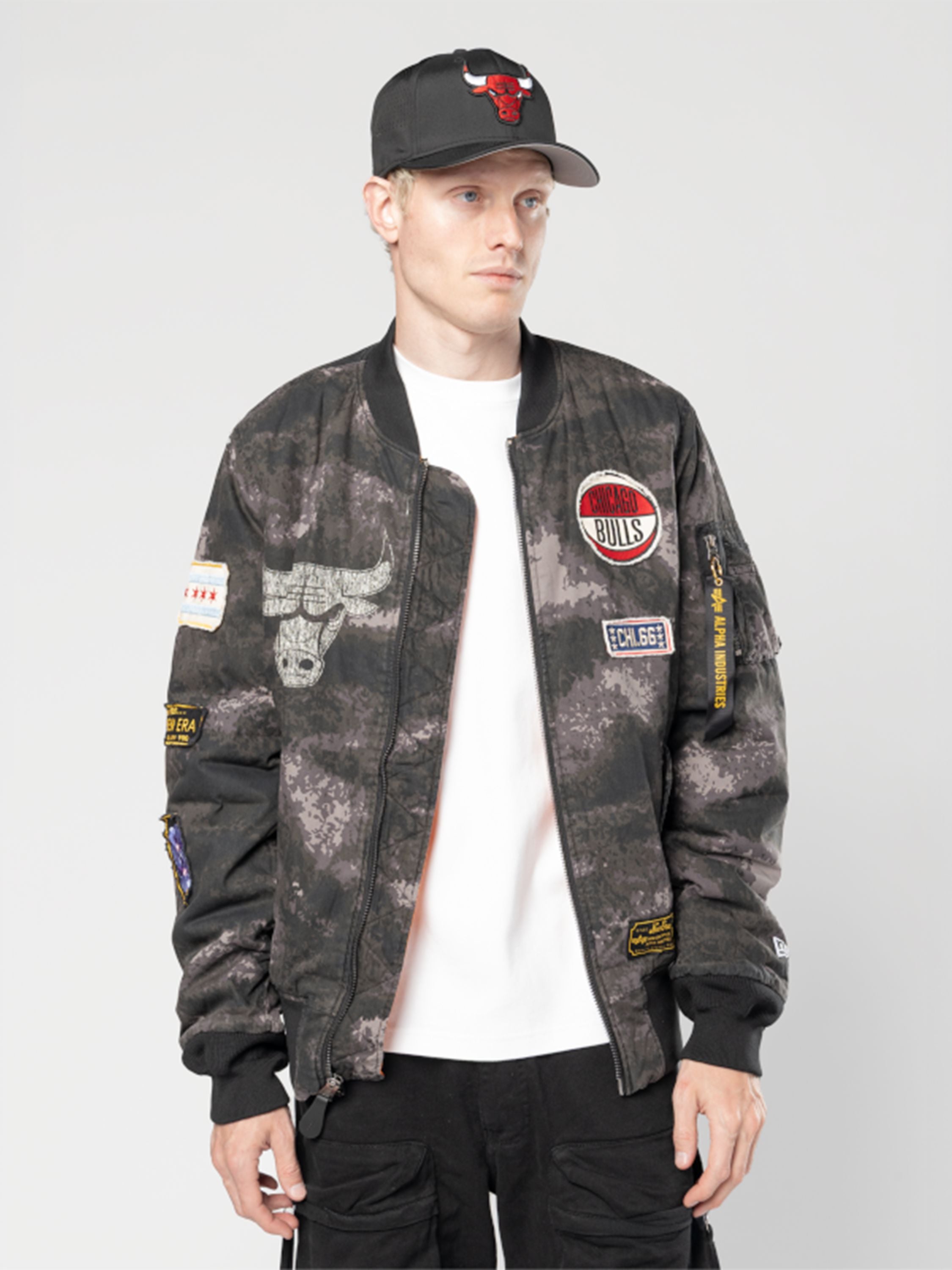 Chicago Bulls X Alpha X New Era MA-1 Bomber Jacket (Black Camo