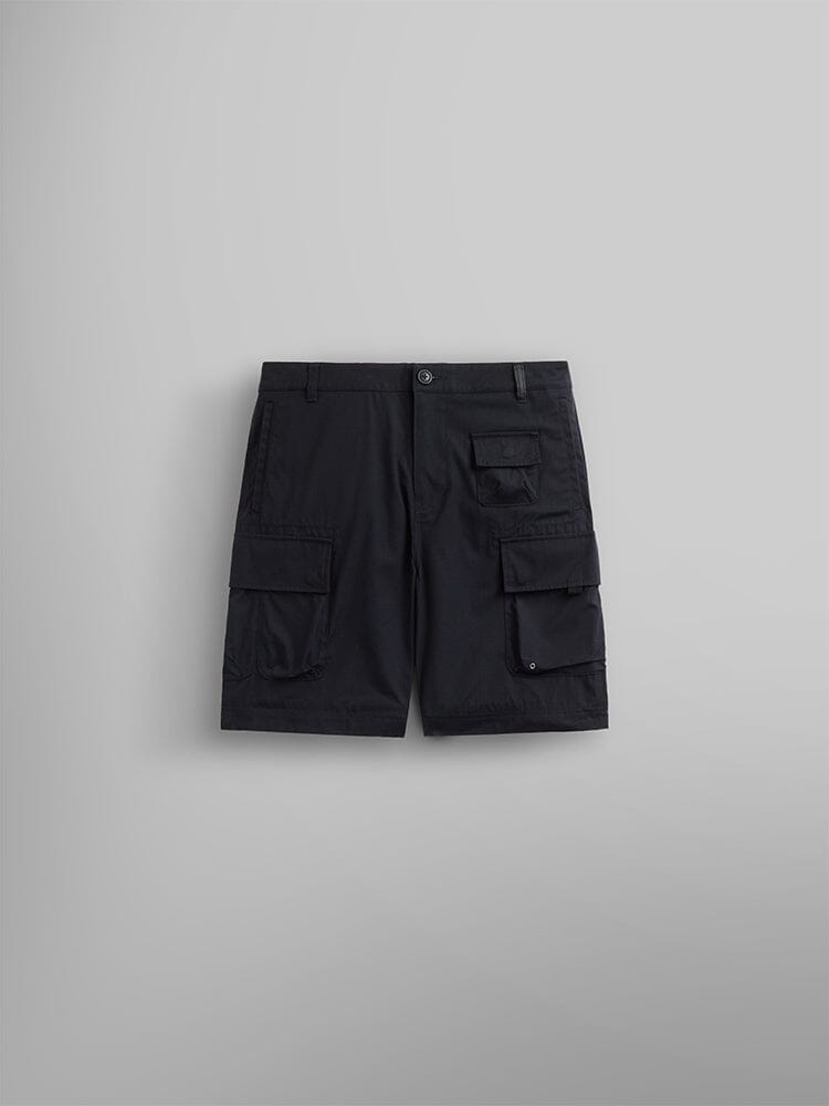 Alpha Industries Convertible Cargo Pant, black, multiple front and side flap utility pockets, button and zipper closure.
