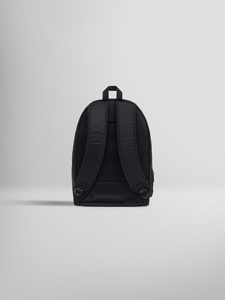 The Crew Backpack by Alpha Industries presented from the back, highlighting its adjustable nylon straps.