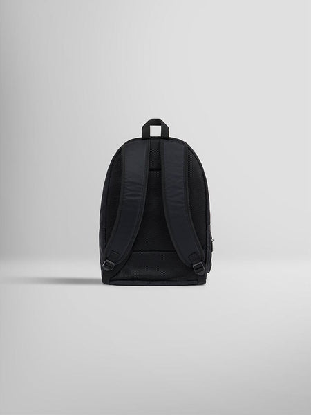 The Crew Backpack by Alpha Industries presented from the back, highlighting its adjustable nylon straps.
