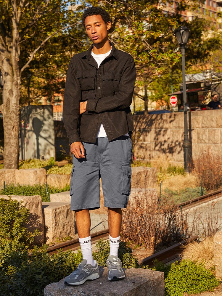 Alpha Industries Crew Short Gray Cargo Shorts with Pockets.