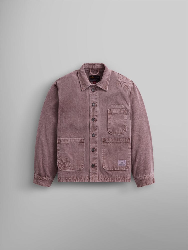 Alpha Industries Womens Canvas Chore Coat, dusty purple, canvas material, collar, button-up front, chest and lower pockets.