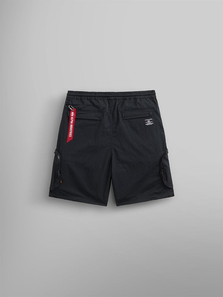 Alpha Industries CWU 36/P Pull On Shorts, two back pockets, zippered cargo pockets, elastic waistband, red tag.
