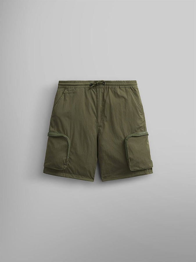 Alpha Industries CWU 36/P Pull On Short in OG-107 Green, cargo pockets, elastic waistband, drawstring.