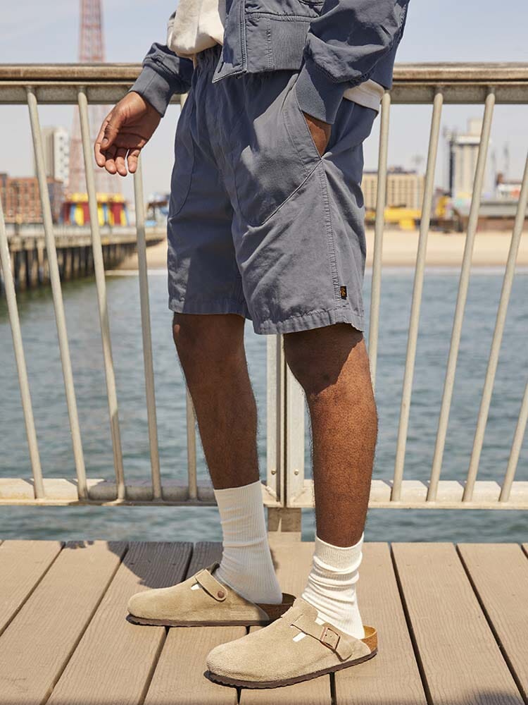 Alpha Industries Deck Shorts, white color, cotton material, drawstring waist, side pockets.