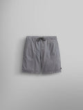 Alpha Industries Deck Shorts in Aircraft Gray with elastic waistband, drawstring tie, and two large front pockets.