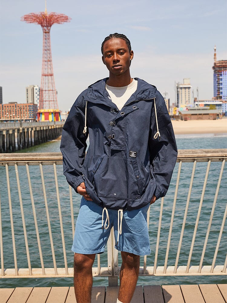 Alpha Industries Deck Shorts, navy, with MA-1 details.
