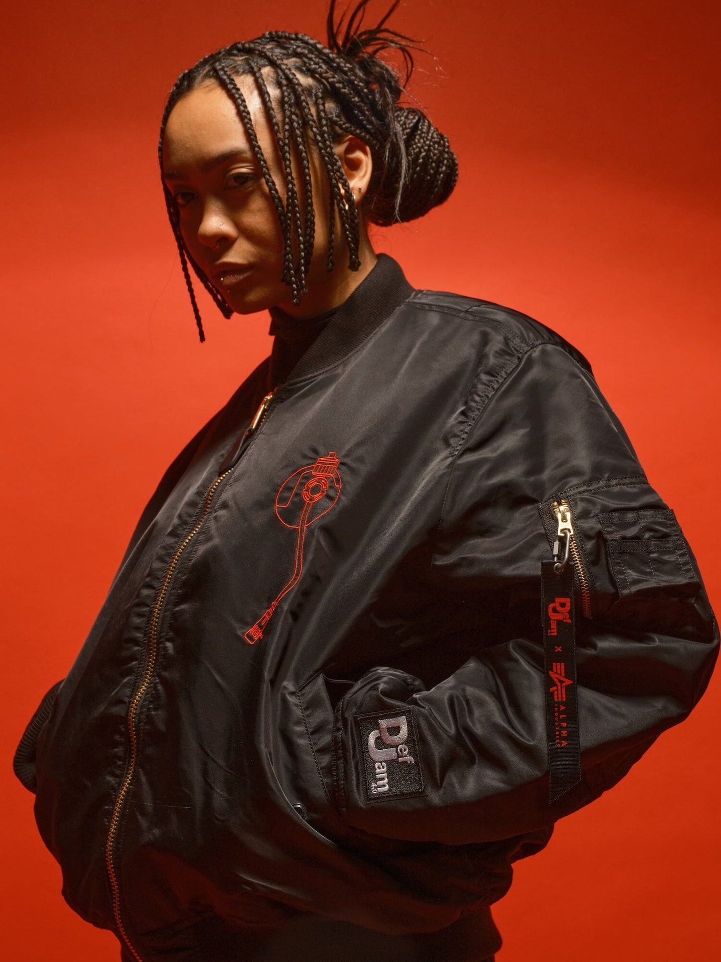Alpha Industries MA-1 Bomber Jacket, Red Designs, Zippered Sleeve.