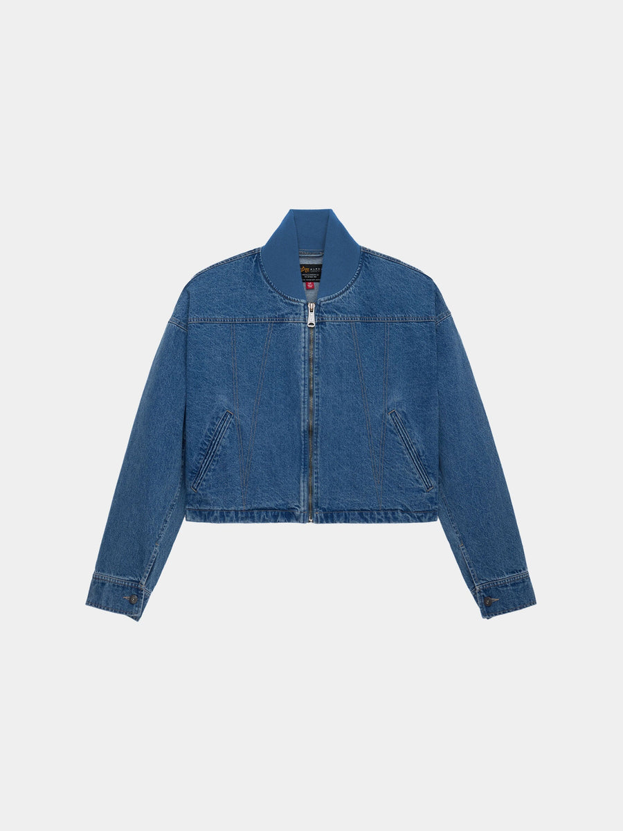 DENIM RELAXED FLIGHT JACKET WOMENS OUTERWEAR Alpha Industries DENIM BLUE XS 