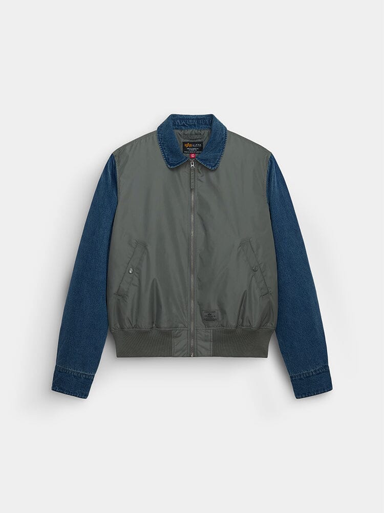 DENIM RELAXED MIXED MEDIA FLIGHT JACKET OUTERWEAR Alpha Industries FIELD GRAY XXS 
