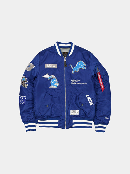 DETROIT LIONS X ALPHA X NEW ERA MA-1 BOMBER JACKET OUTERWEAR Alpha Industries BLUE S 