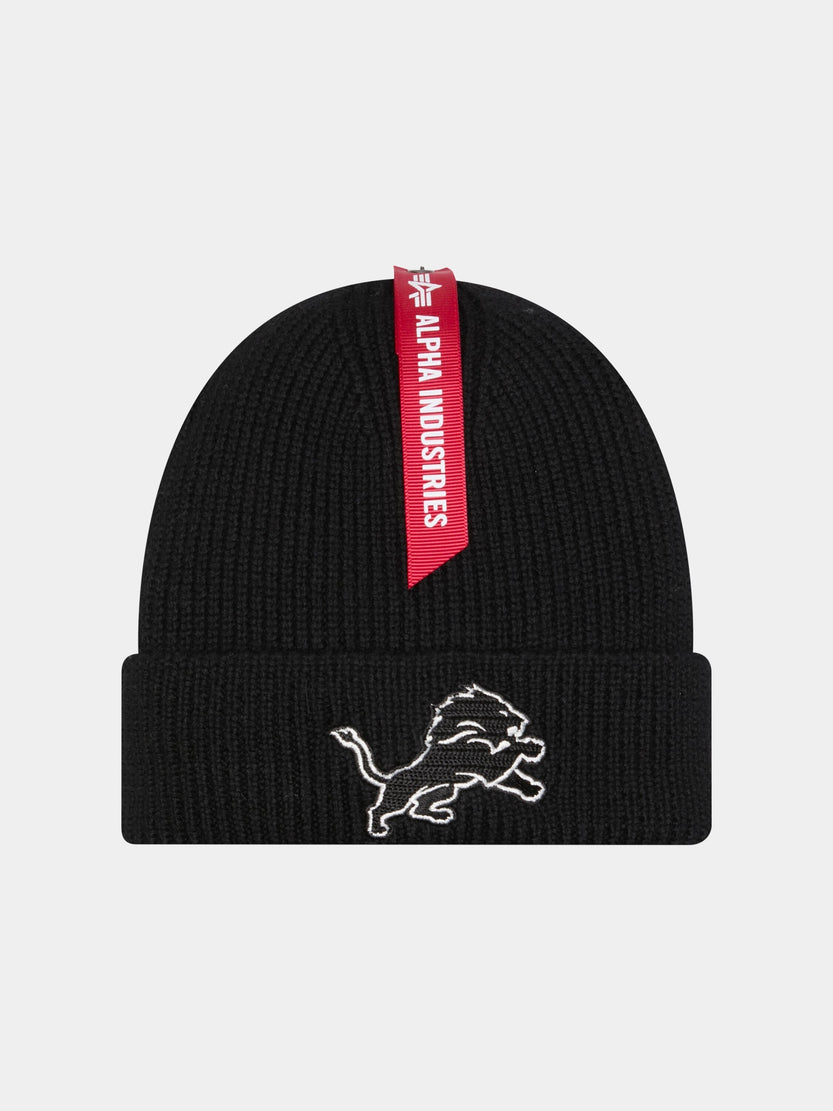 DETROIT LIONS X ALPHA X NEW ERA SHORT CUFF BEANIE ACCESSORY Alpha Industries BLACK O/S 