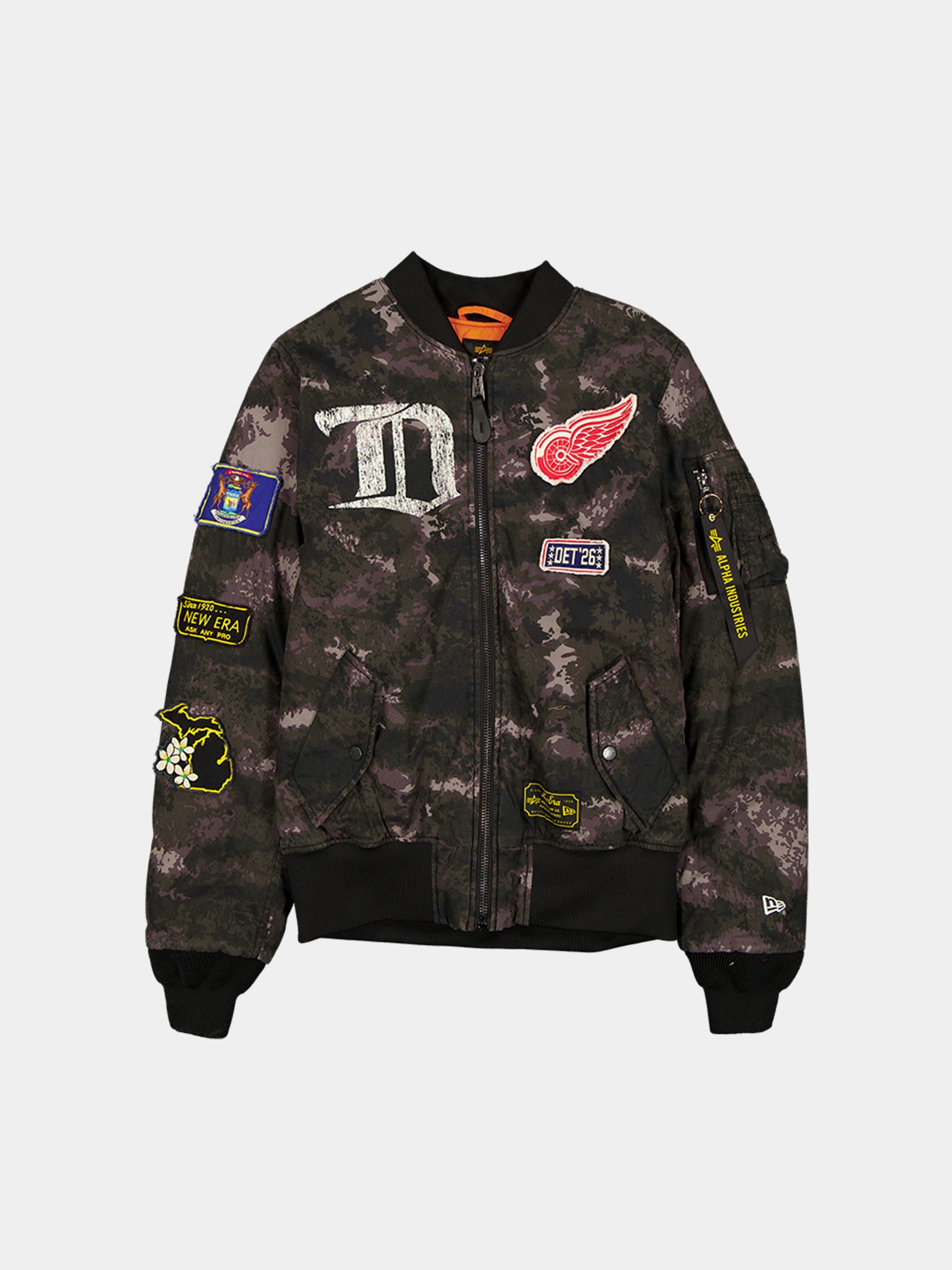 Detroit Red Wings X Alpha X New Era MA-1 Bomber Jacket (Black Camo