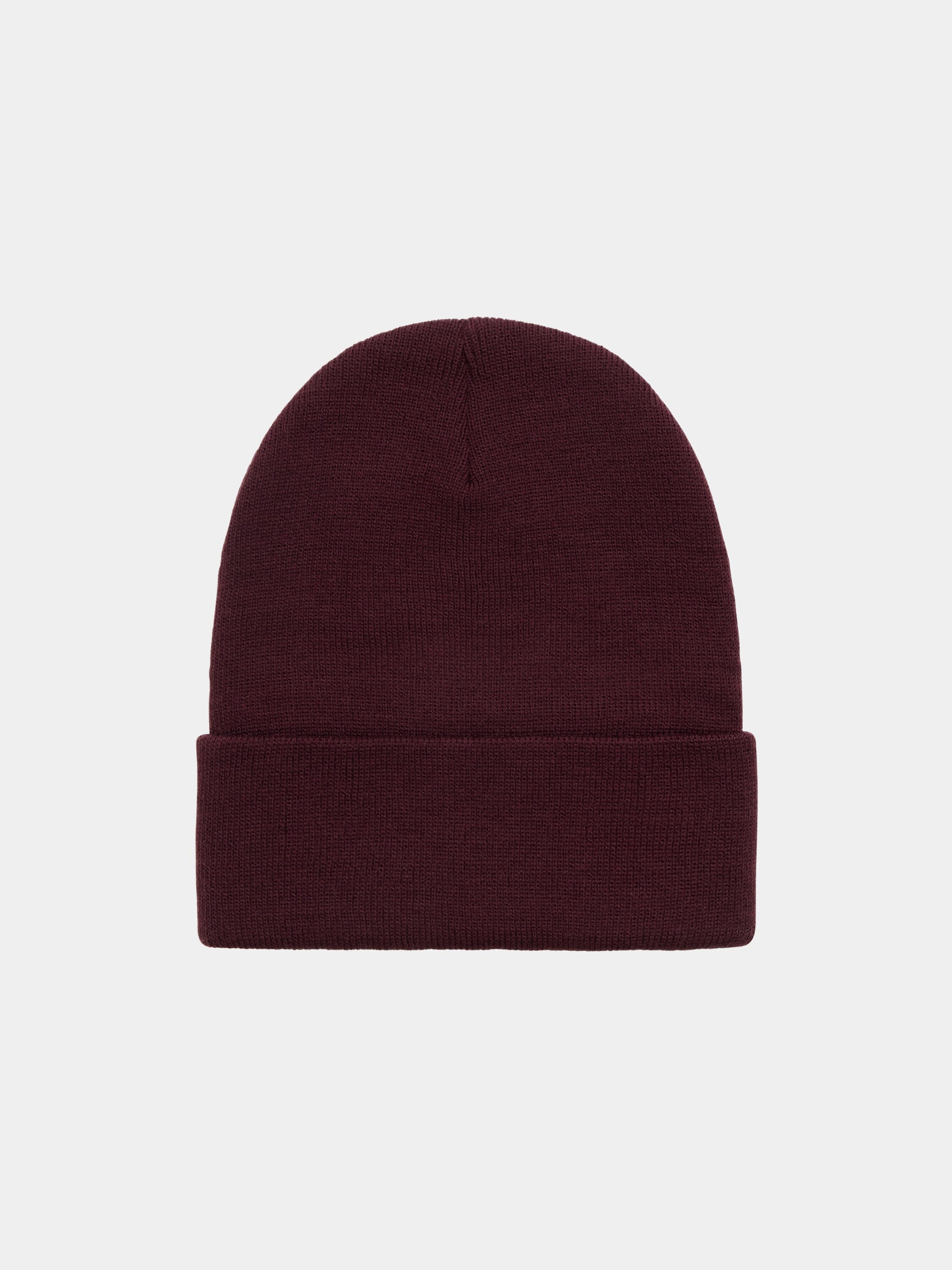 Alpha Industries Essential Beanie, dark burgundy knit hat with folded cuff and subtle Alpha label.