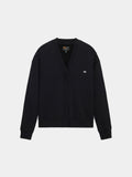 Alpha Industries Essential Cardigan, black V-neck with long sleeves, cotton-poly blend, small embroidered logo on left chest.