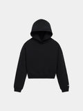 Alpha Industries Essential Cropped Hoodie Womens in Black with long sleeves, front pocket, and embroidered logo.