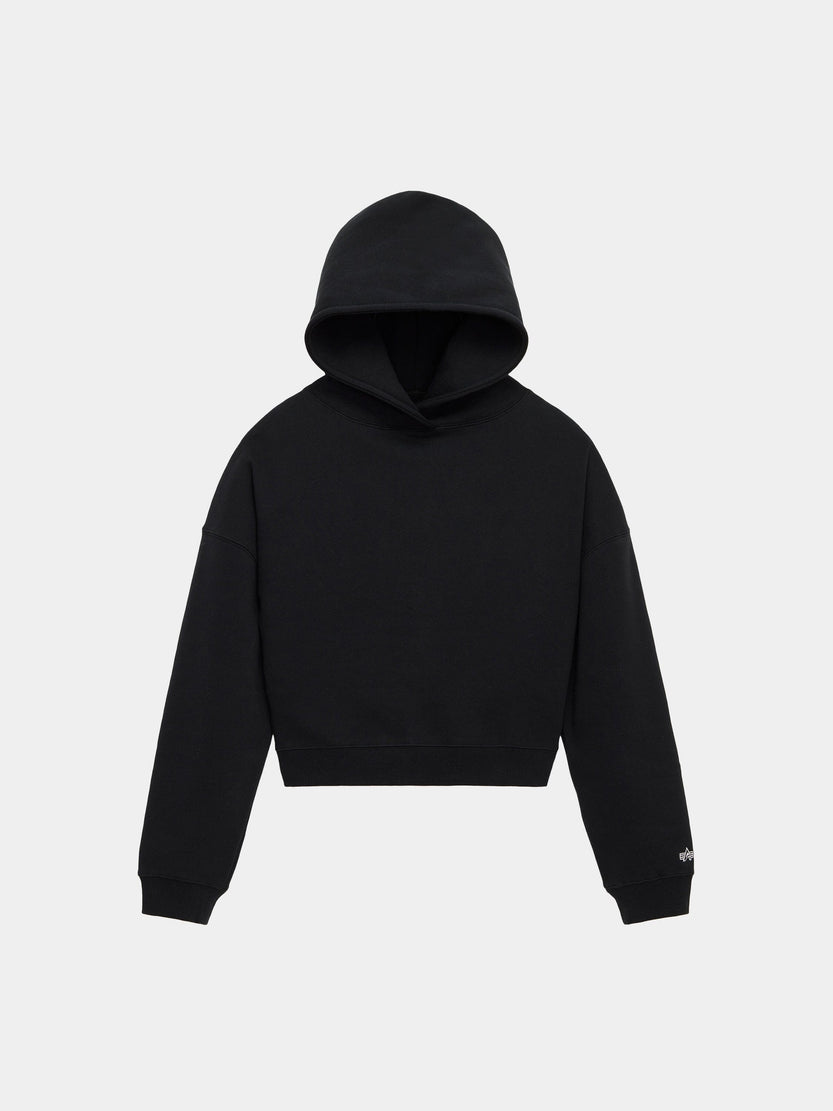 ESSENTIAL CROPPED HOODIE WOMENS TOP Alpha Industries BLACK XS 