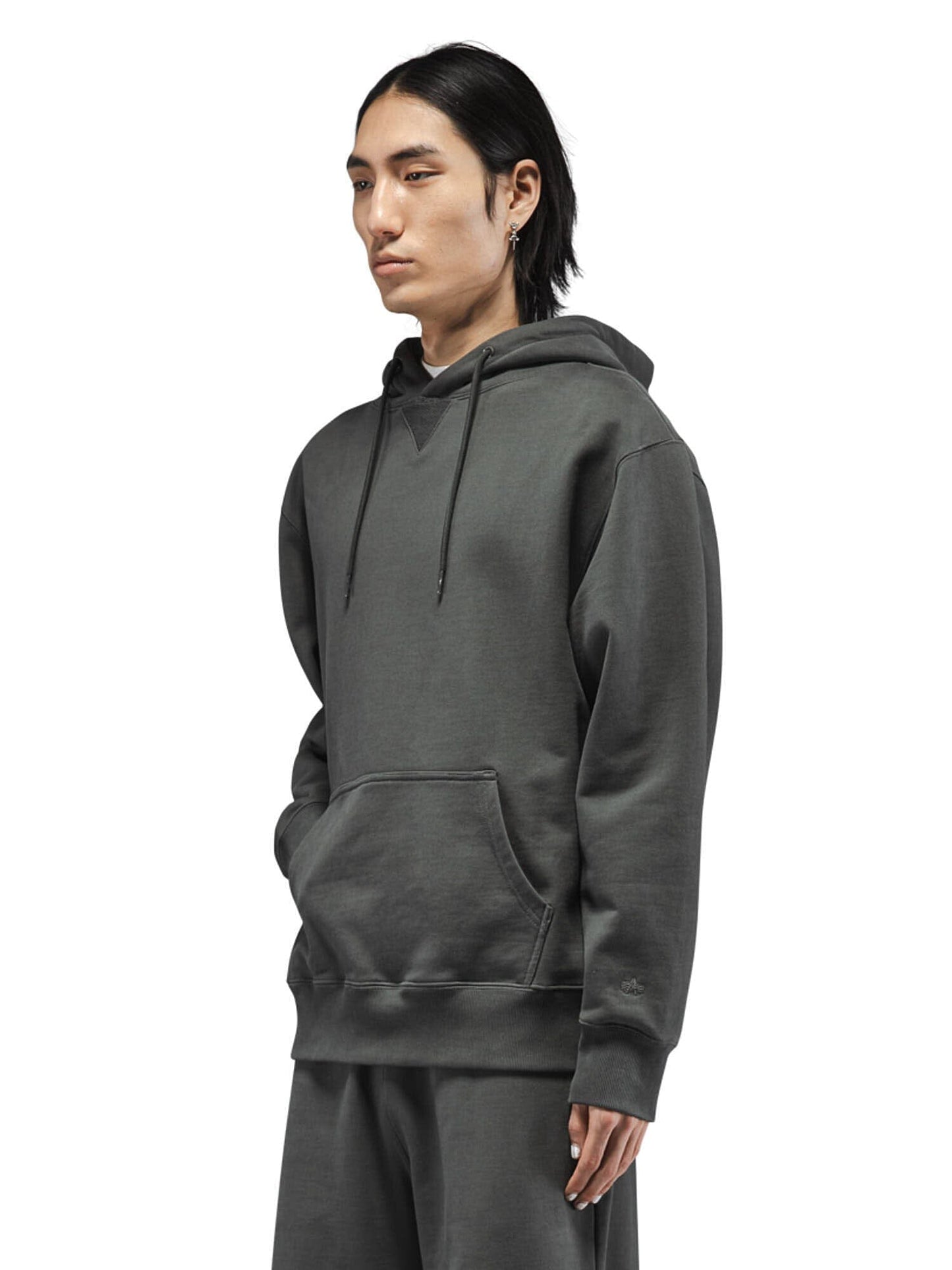 Alpha Industries Essential French Terry Hoodie Gen Ii, Dark Gray, Drawstring Hood, Kangaroo Pocket, Ribbed Cuffs And Hem.