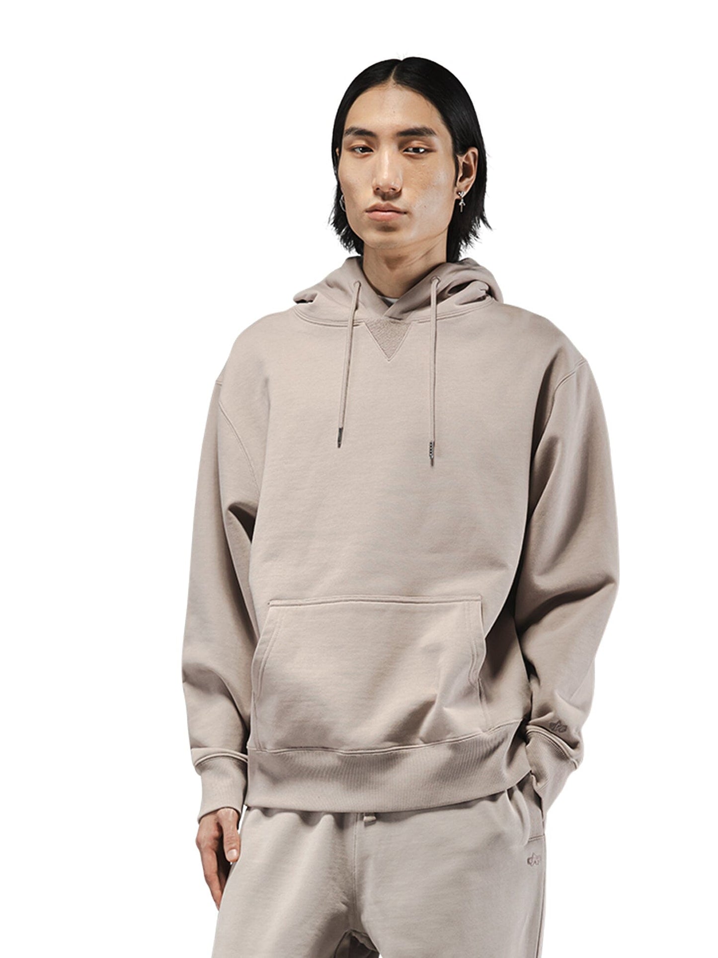 Alpha Industries Essential French Terry Hoodie Gen II and Matching Pants in Beige.