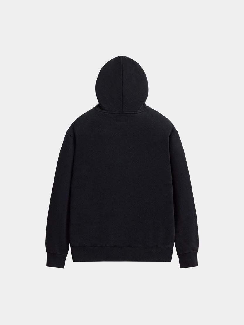 Alpha Industries Essential Hoodie in black, featuring a hood and long sleeves.