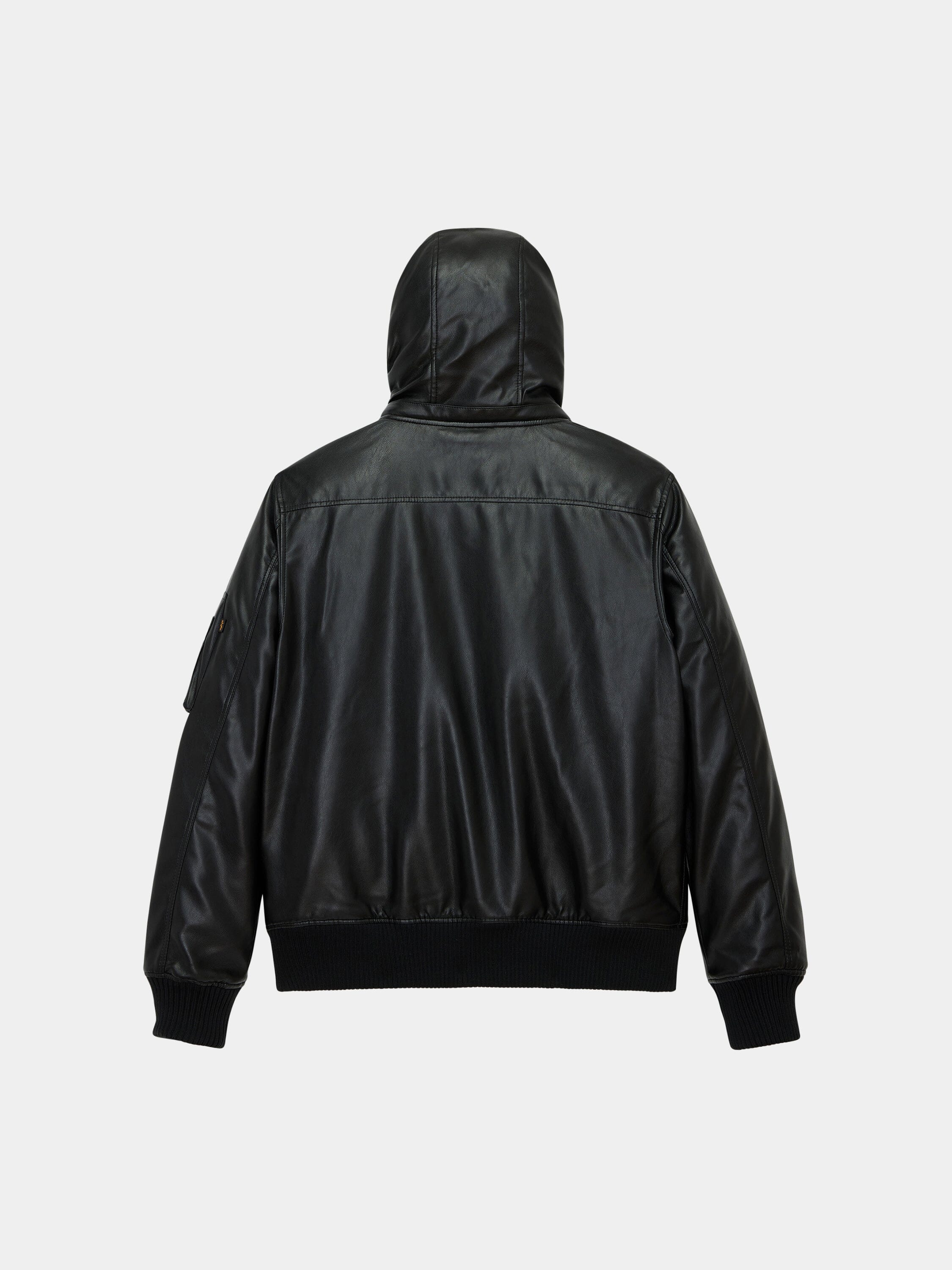 Faux Leather Hooded Rib Flight Jacket | Alpha Industries