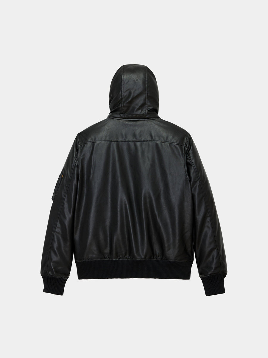 FAUX LEATHER HOODED RIB FLIGHT JACKET OUTERWEAR Alpha Industries 