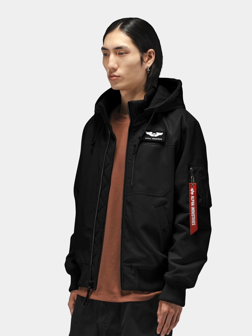 FAUX LEATHER HOODED RIB FLIGHT JACKET OUTERWEAR Alpha Industries 