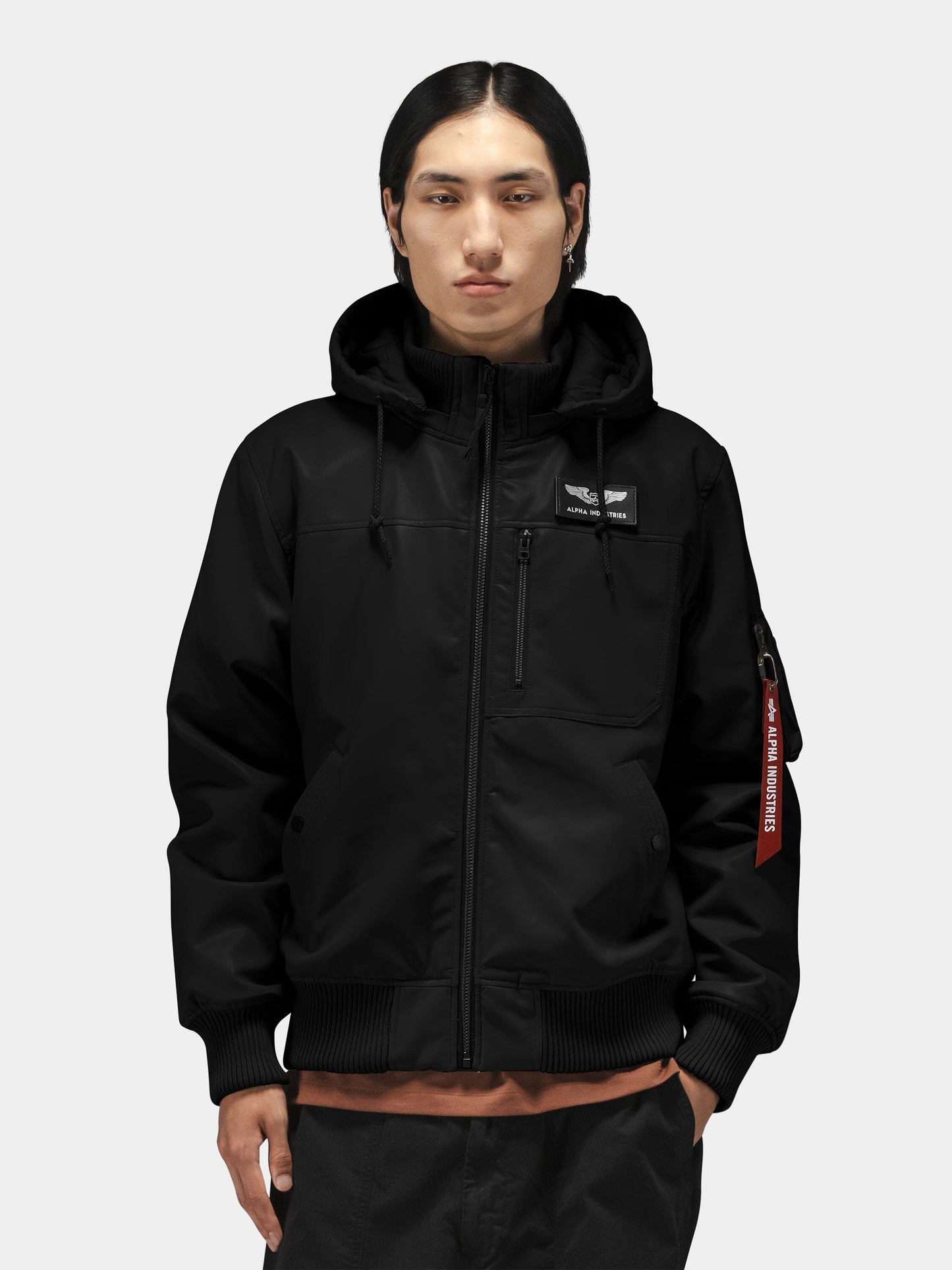 FAUX LEATHER HOODED RIB FLIGHT JACKET OUTERWEAR Alpha Industries 