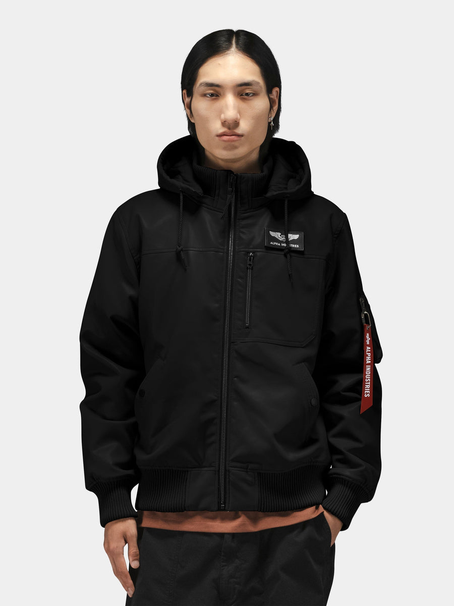 FAUX LEATHER HOODED RIB FLIGHT JACKET OUTERWEAR Alpha Industries 
