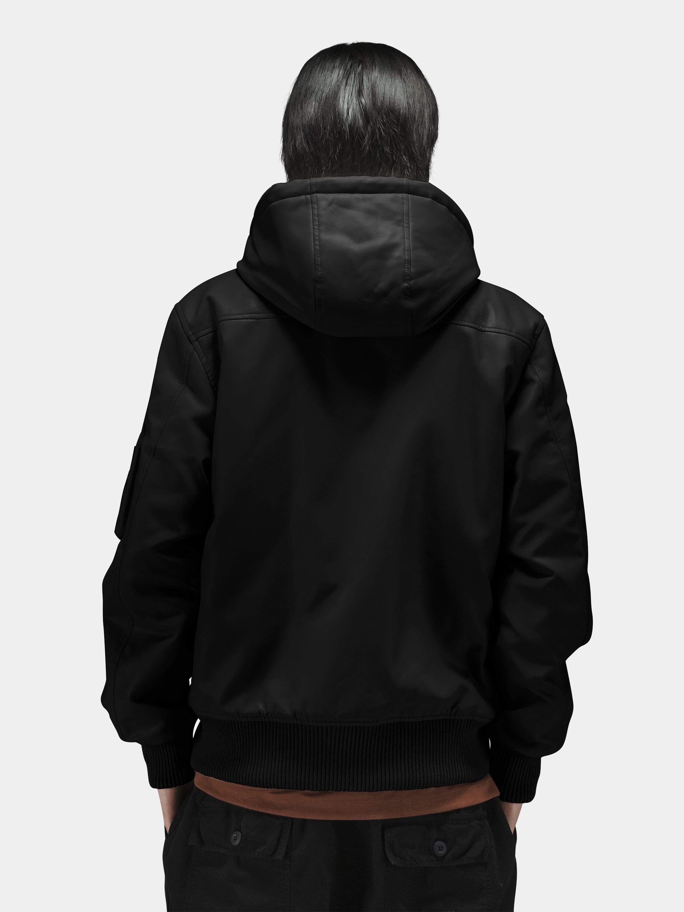 Faux Leather Hooded Rib Flight Jacket | Alpha Industries